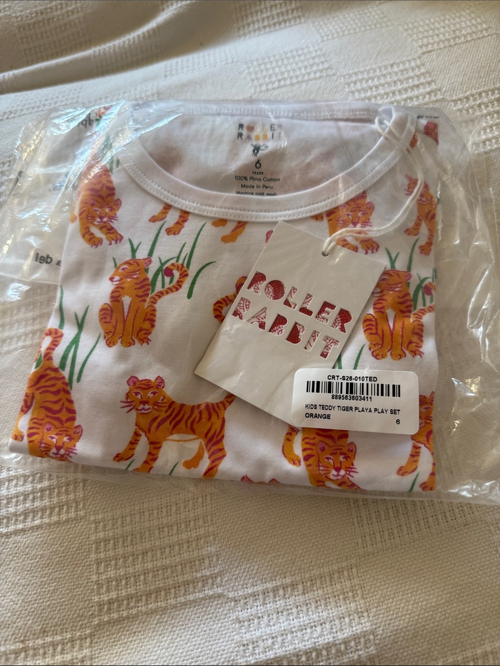 Roller Rabbit Kids Orange Tiger Print Short Sleeve pj set